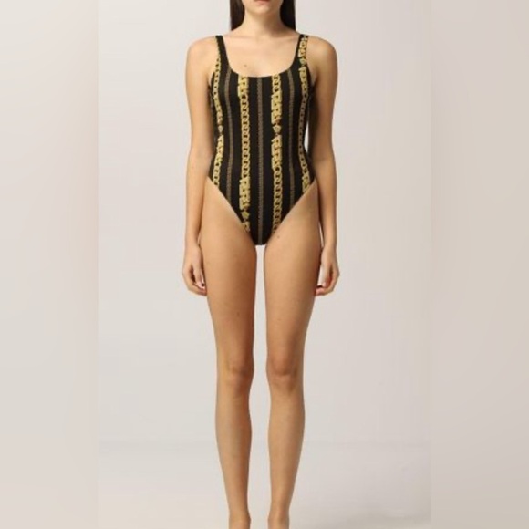 Versace Black & Gold Chain Strip Medusa one piece swimsuit NWT - Picture 2 of 8
